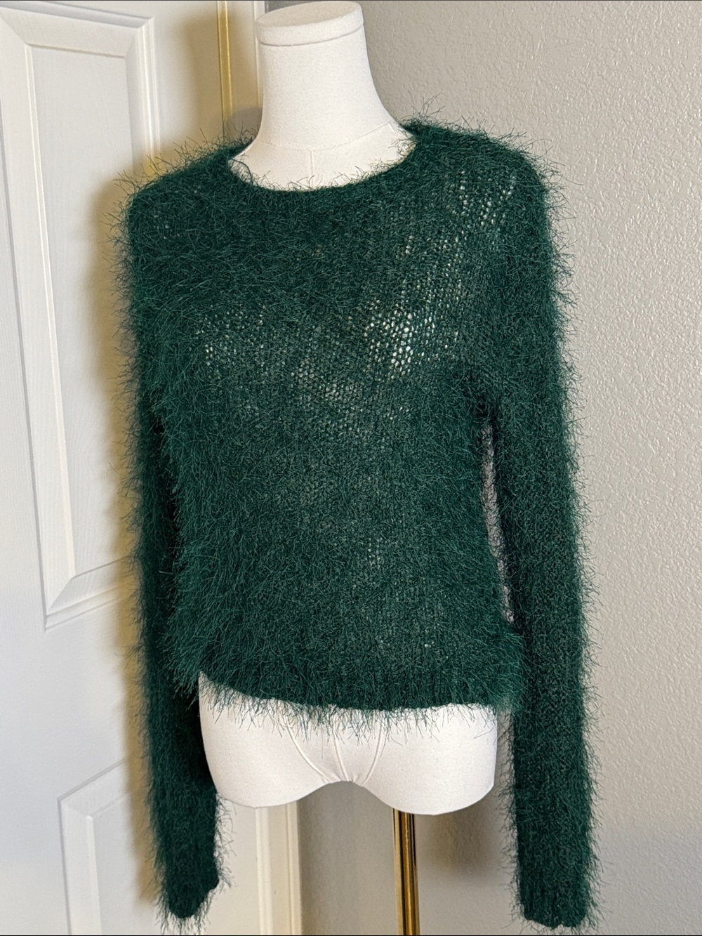 Cozy Crewneck Fuzzy Sweater in Deep Green